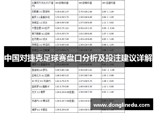 中国对捷克足球赛盘口分析及投注建议详解